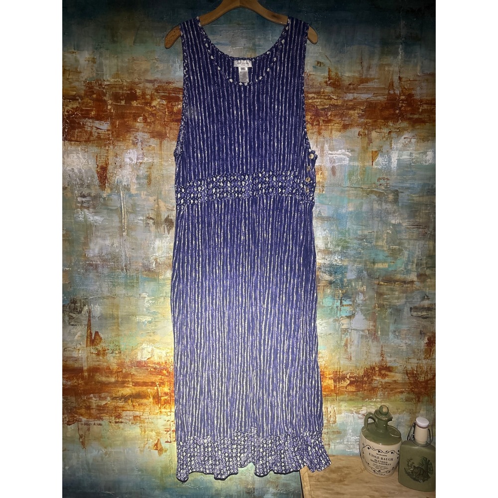 Jones New York Sport Blue White Striped Sleeveless Midi Dress Plus Size 1X